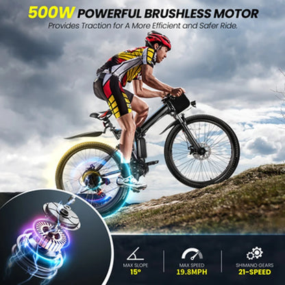 26" Folding Electric Bike, 20MPH, 50Miles Range, Cruise Control