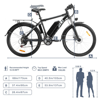 26 inch Electric Mountain Bike, Up to 50Miles Range