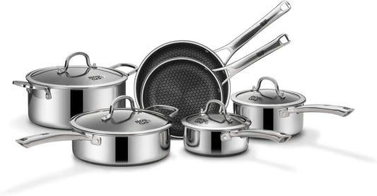 Non Stick, 10 Pcs Hybrid Stainless Steel Cookware Sets