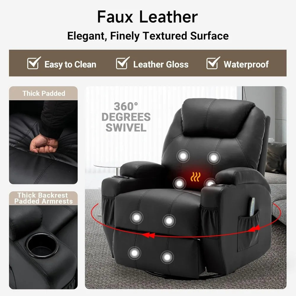 Recliner Rocking Chair with Massage and Heat, 360°