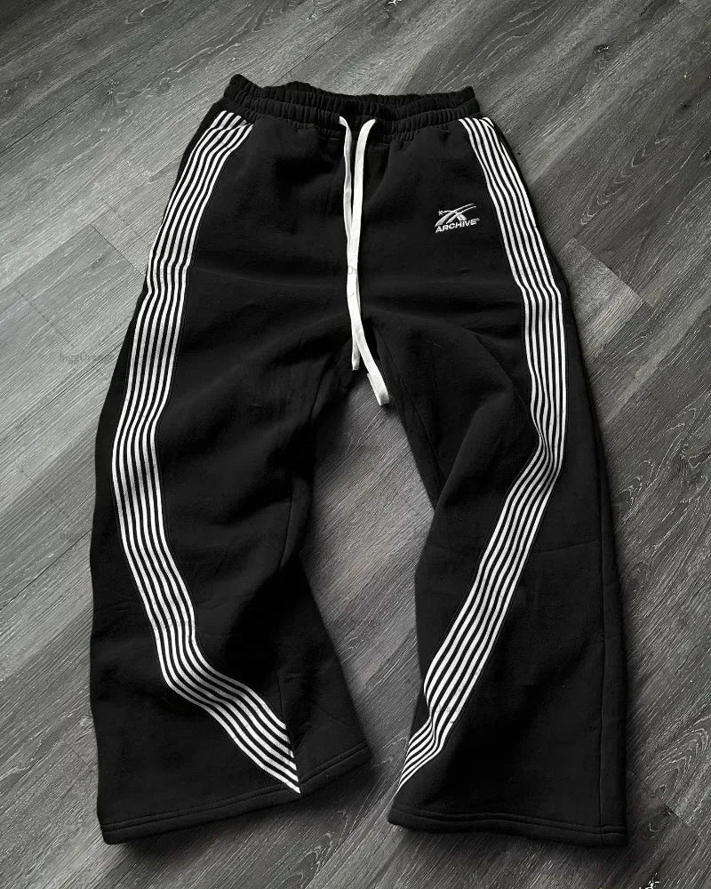 Letter Patch Retro Double Layer Design Baggy  Waist Jogging Pants