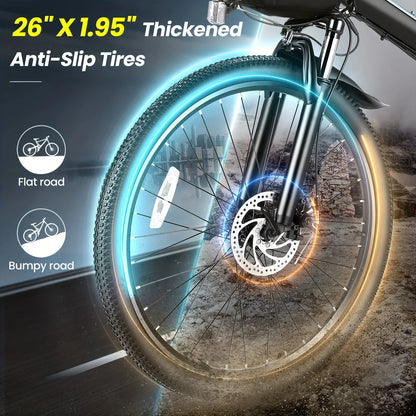 26" Folding Electric Bike, 20MPH, 50Miles Range, Cruise Control