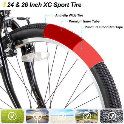 24 26 inch Mountain Bike with 21 Speeds for Adults