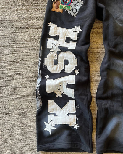 Letter Patch Retro Double Layer Design Baggy  Waist Jogging Pants