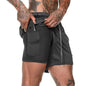 Men Double Layer Fitness Shorts, Quick Dry Workout