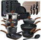 - 30 Piece Black Granite Cooking Pans Set, Non Stick