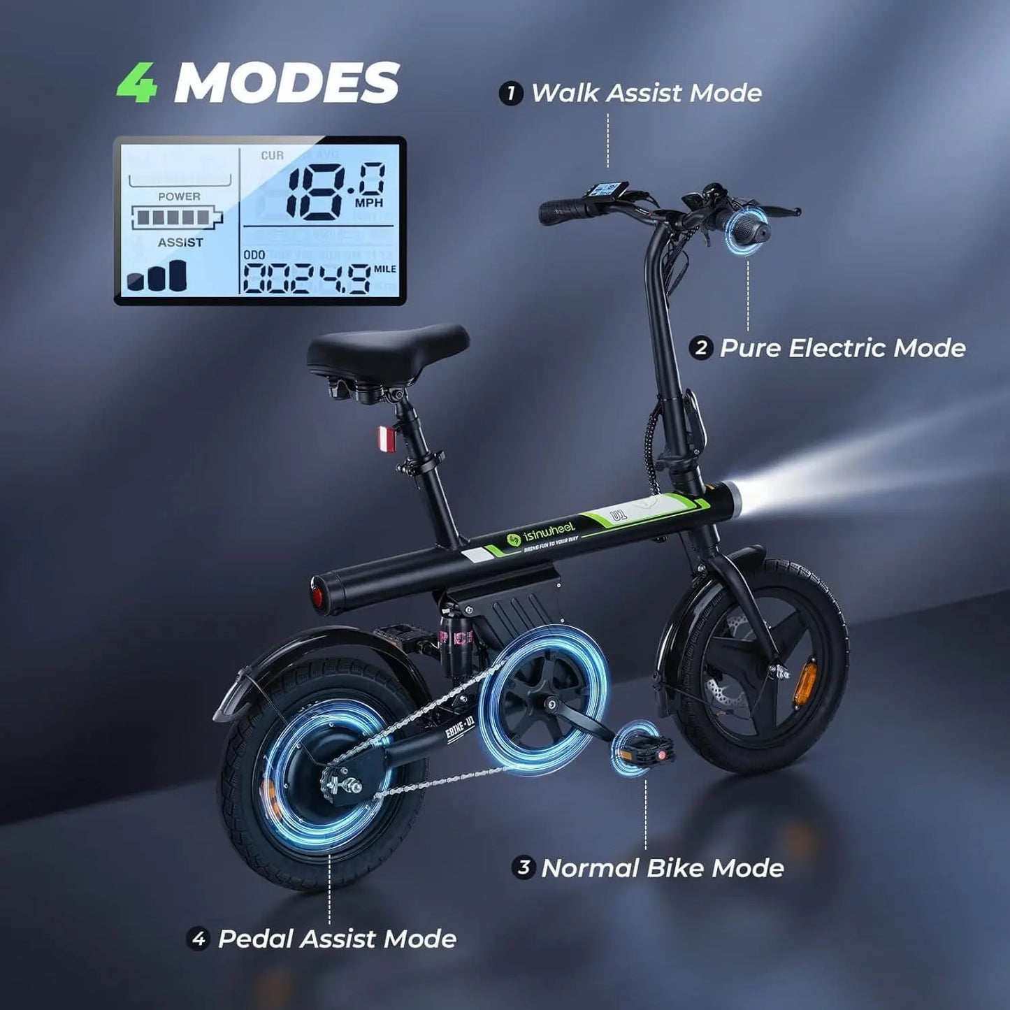 500W Motor, 20 mph Folding E-bike, with Smart Uphill