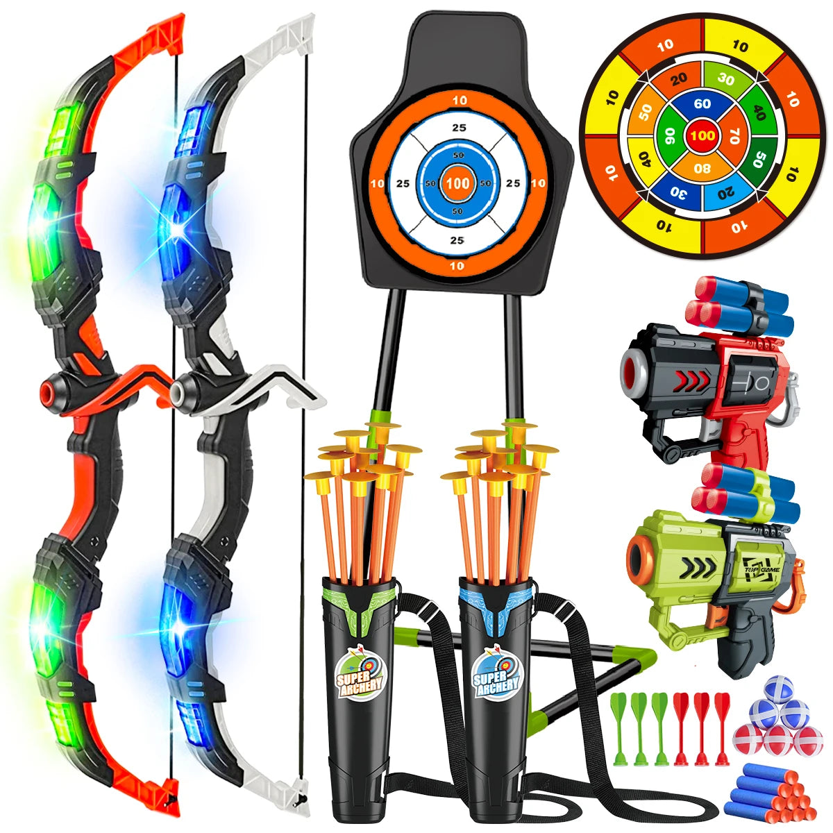 Toy For Kids LED Light Up Archery with Suction Cup Stand