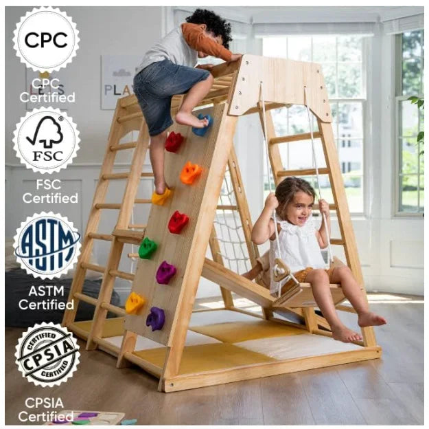 Indoor Playground 6-in-1 Jungle Gym Rock Climbing Wall, Rope Wall