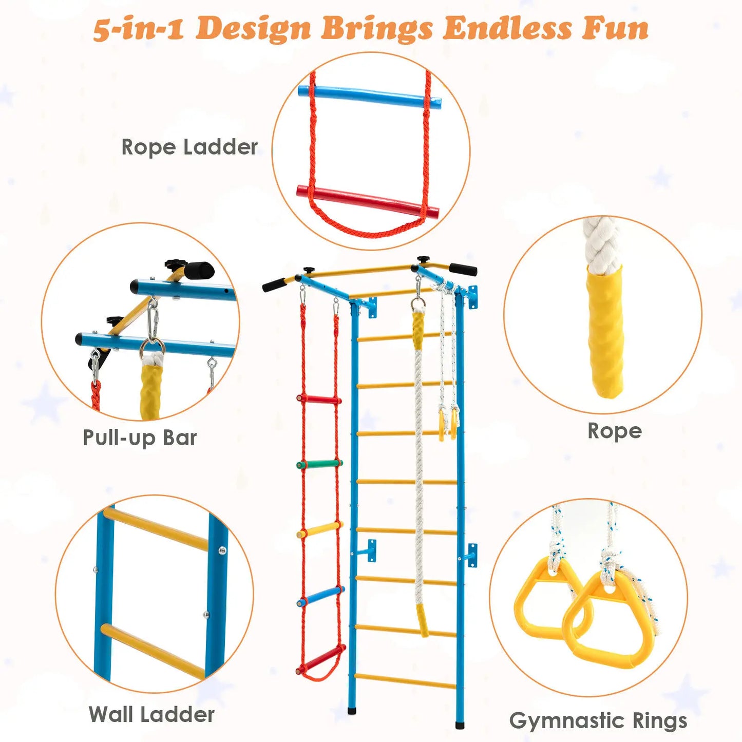 5 in 1 Kids Indoor Wall Gym For Home