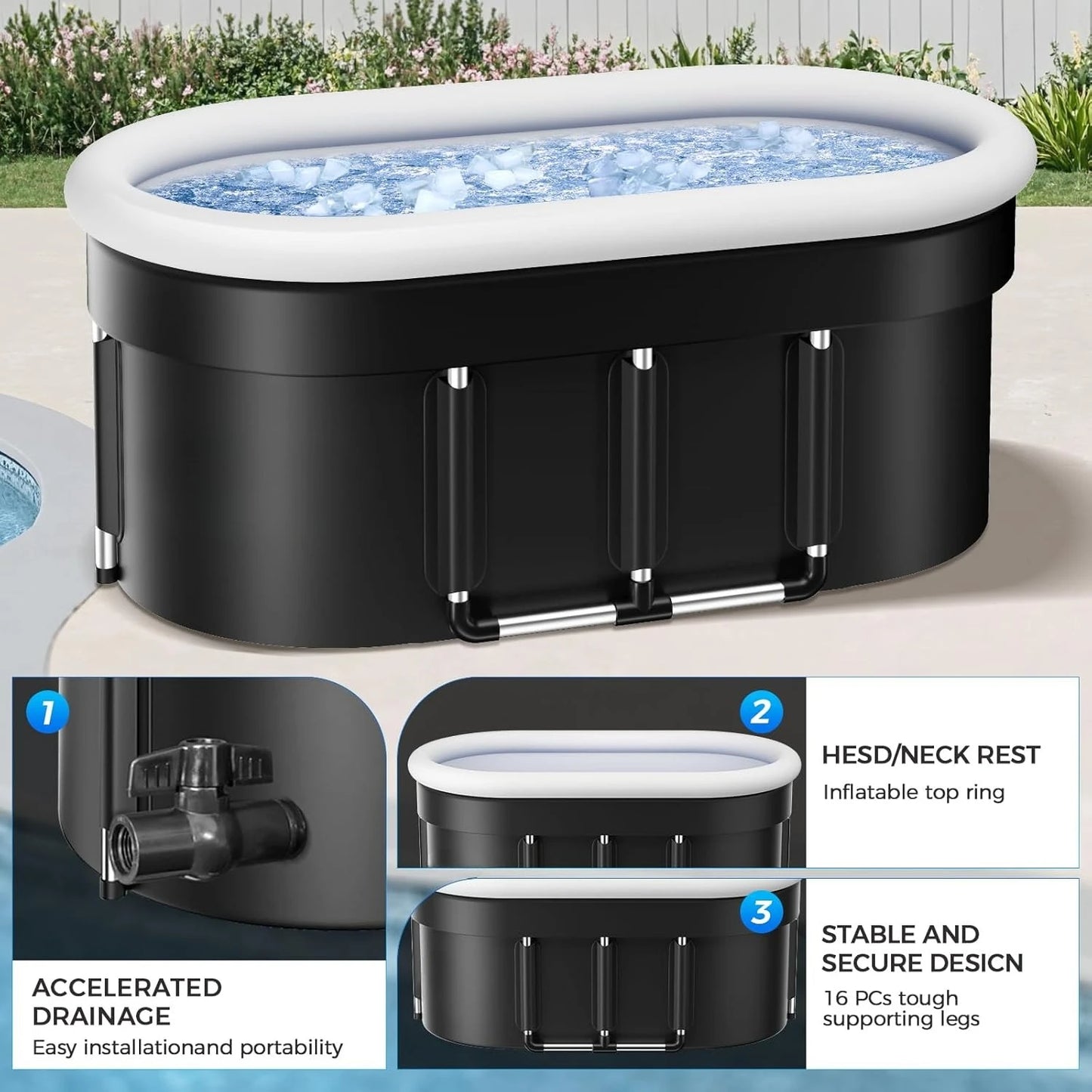 Portable Cold Plunge Tub - Foldable & Inflatable, with Lid