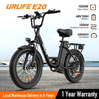 20MPH, 20''X3" Fat Tire, 7-Speed E-Bike with Dual Disc Brake