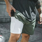 Men Double Layer Fitness Shorts, Quick Dry Workout