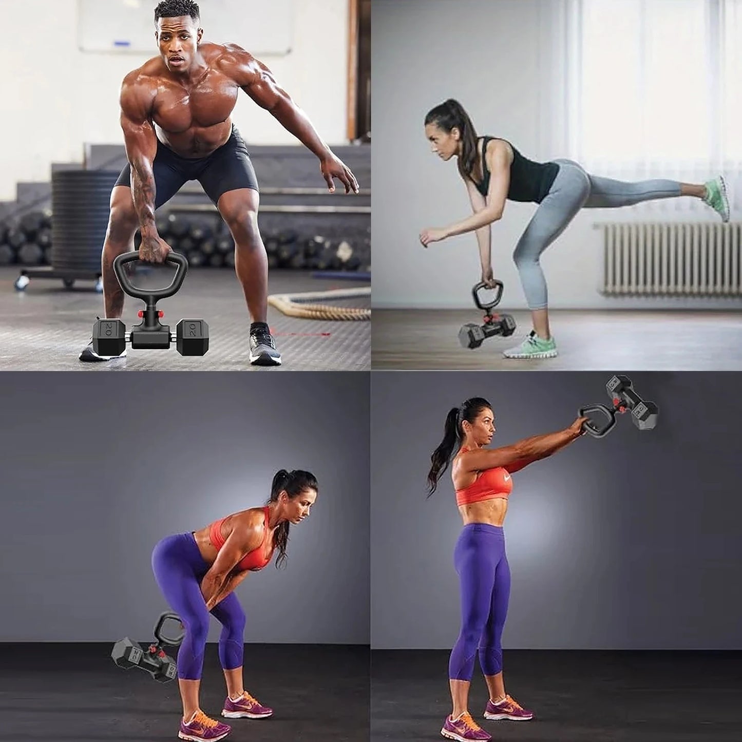 Convert Dumbbells to Barbell Set and Kettlebell for Home Fitness