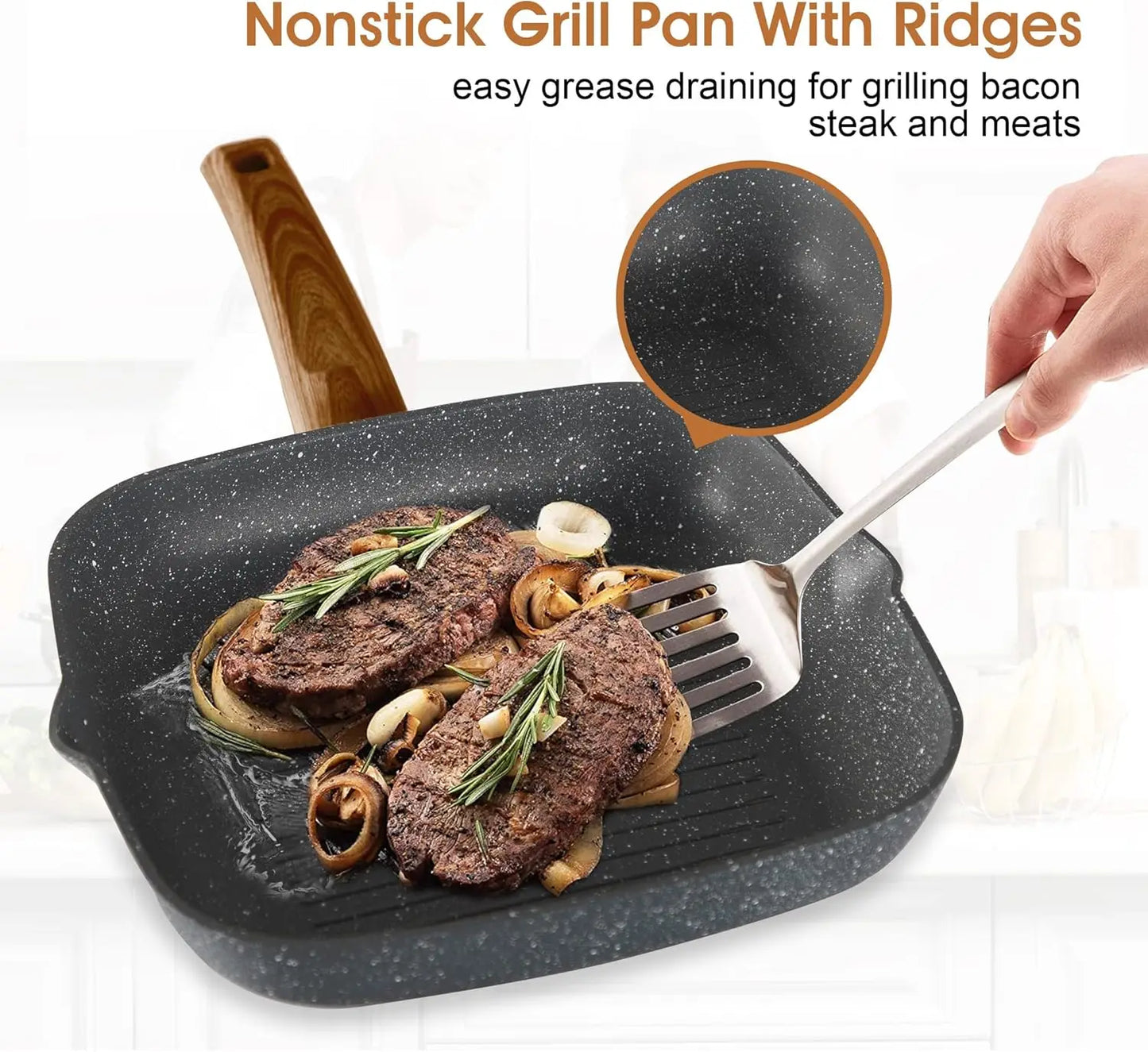 - 30 Piece Black Granite Cooking Pans Set, Non Stick