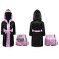 Metallic Trim Satin Belted Robe Hooded Set