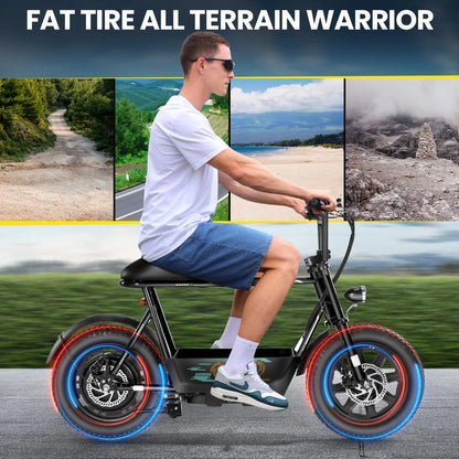 Peak 1200W Electric Scooter with Seat, 16 Inch Fat Tires