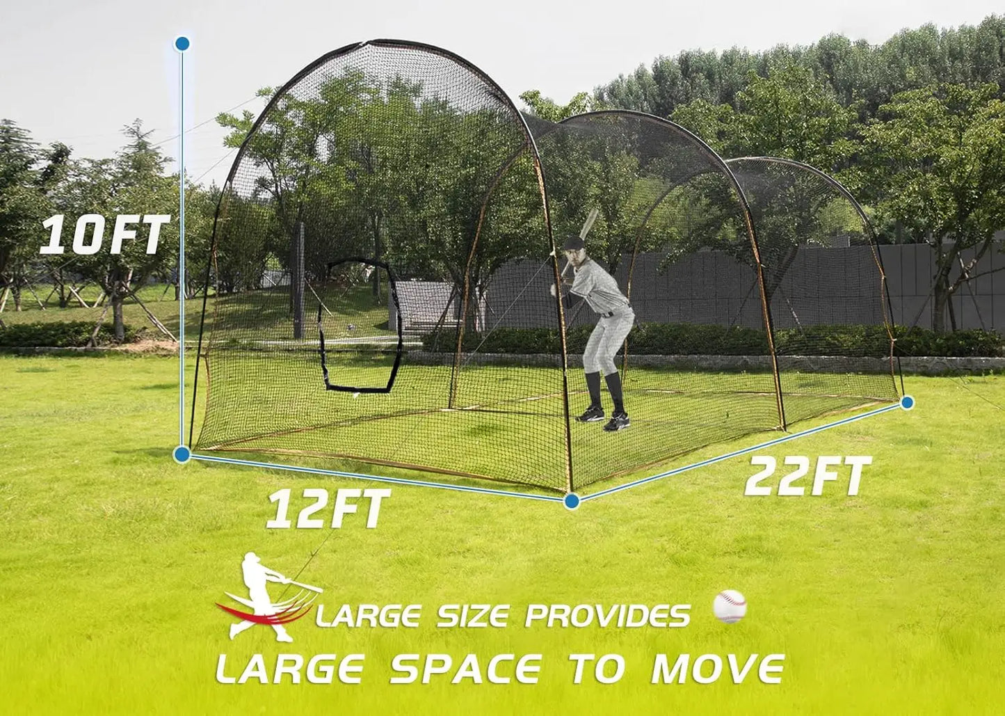 Batting Cage Baseball Softball - 22FT Heavy Duty Steel Frame