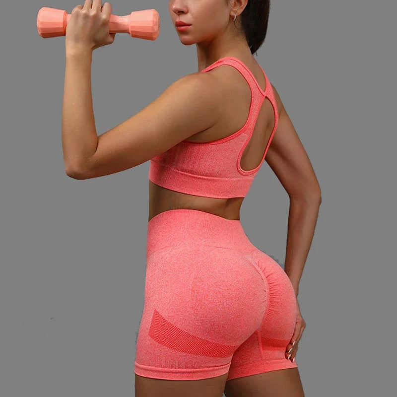 2 Pcs Yoga Set Women Hollow Back Sports Bra+Hip