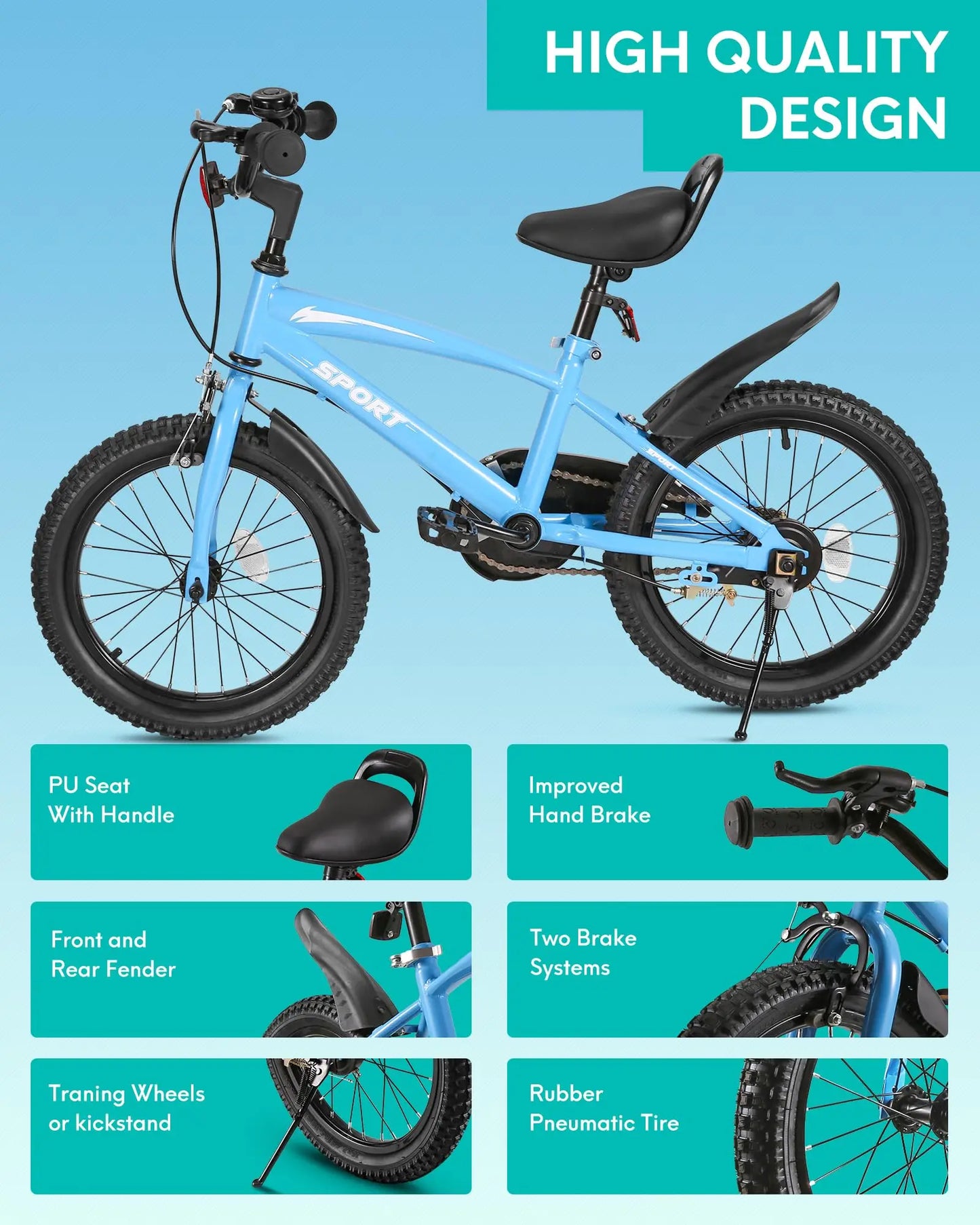 Kids Bike with Training Wheels, Dual Handbrake