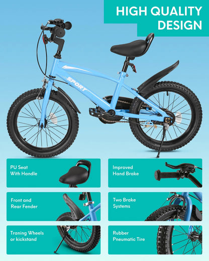 Kids Bike with Training Wheels, Dual Handbrake
