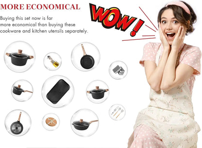 Nonstick Kitchen Cookware  (Classic Black, 20 Piece Grill Griddle Set)