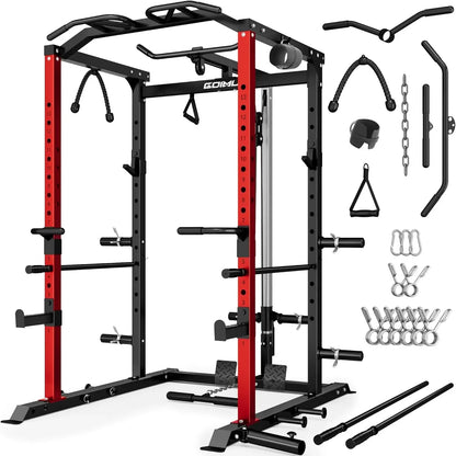 2000LBS Squat Rack with LAT Pulldown, Multi-Function