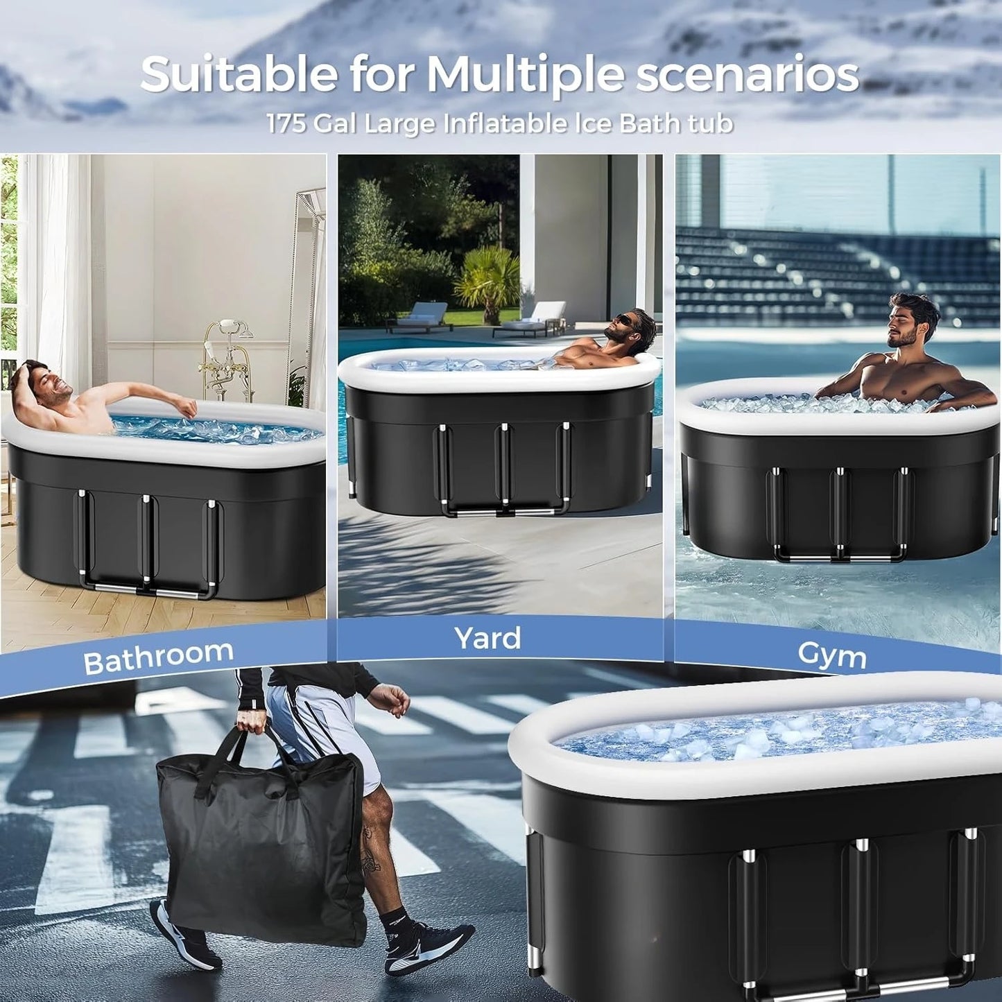 Portable Cold Plunge Tub - Foldable & Inflatable, with Lid