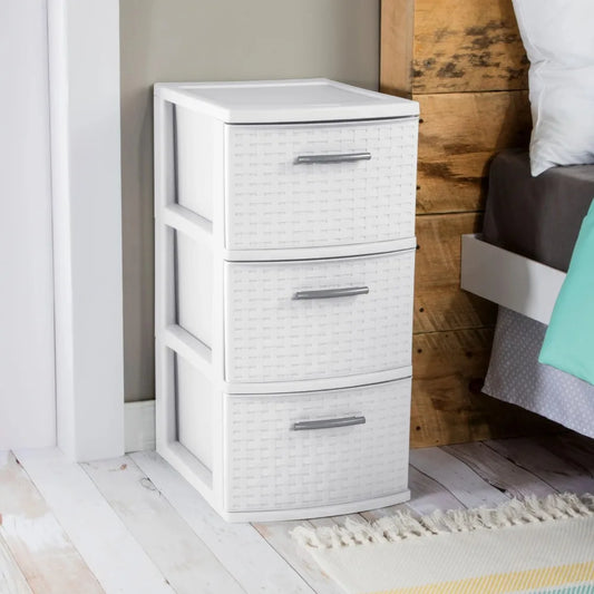 3 Drawer Woven Tower, White