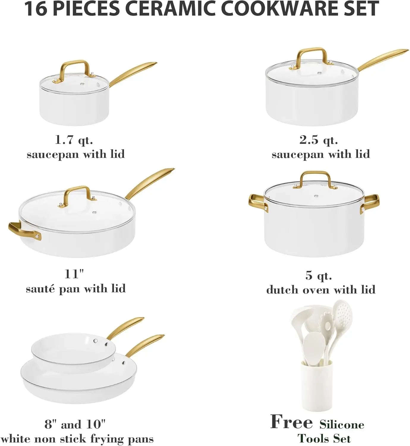 Non Stick - Ceramic Cookware Set with Cooking Utensils