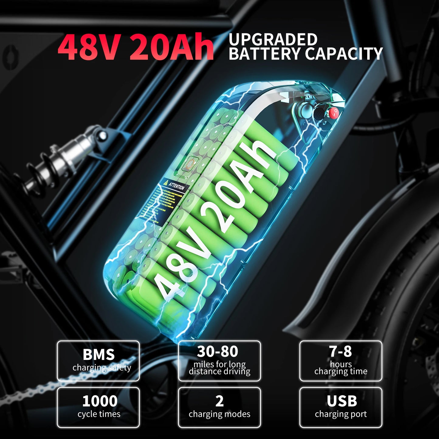 Adults Electric Bike 1000W Motor 48V 20AH 20“ Tire