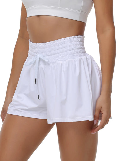 Women's 2-in-1 High Waist Running Shorts with Elastic Waist Drawstring
