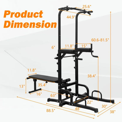 Dip Station with Bench Pull Up Bar Stand Adjustable Height