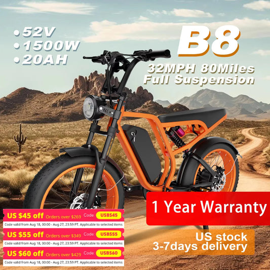 Electric Bike Motor, 32MPH Top Speed, 80-Mile Range, Removable Battery
