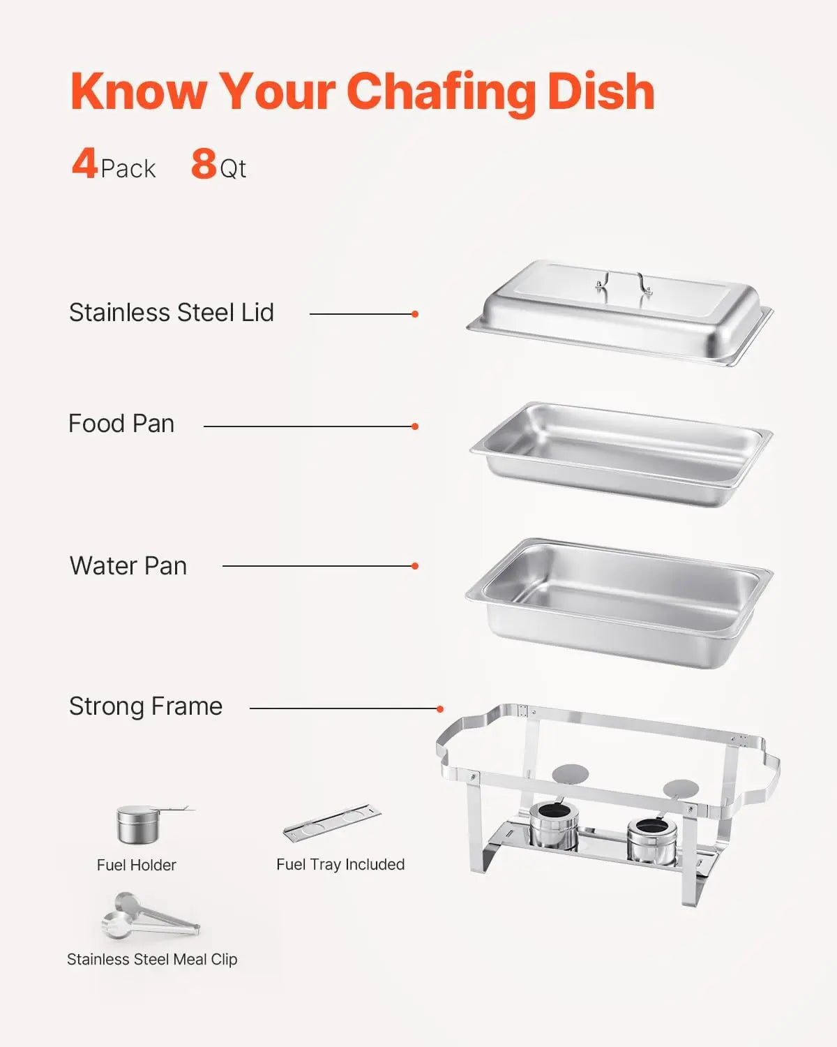 Stainless Steel Chafer with 4 Full Size Pans, with Lid