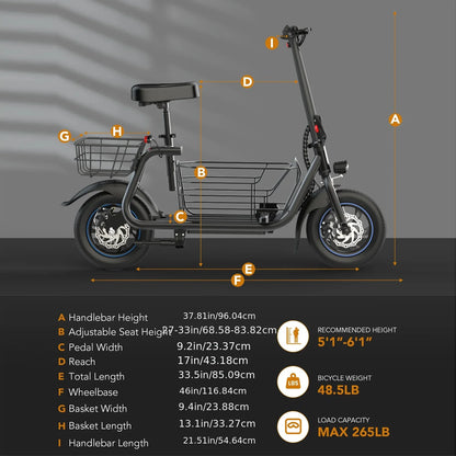 Electric Scooter with Basket for Pet 3 - up to 20 Miles 18.6MPH