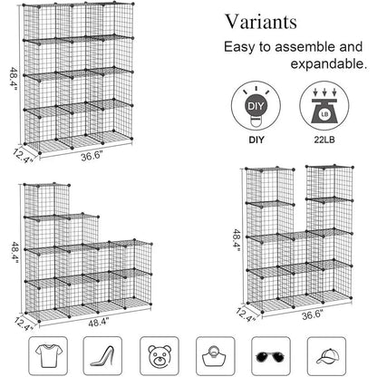 12-Cube Modular Shelving Metal Grid Storage Bins Durable