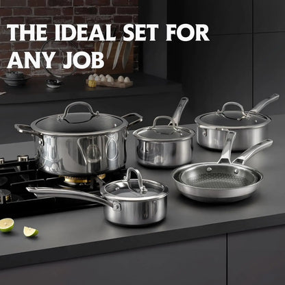 Non Stick, 10 Pcs Hybrid Stainless Steel Cookware Sets