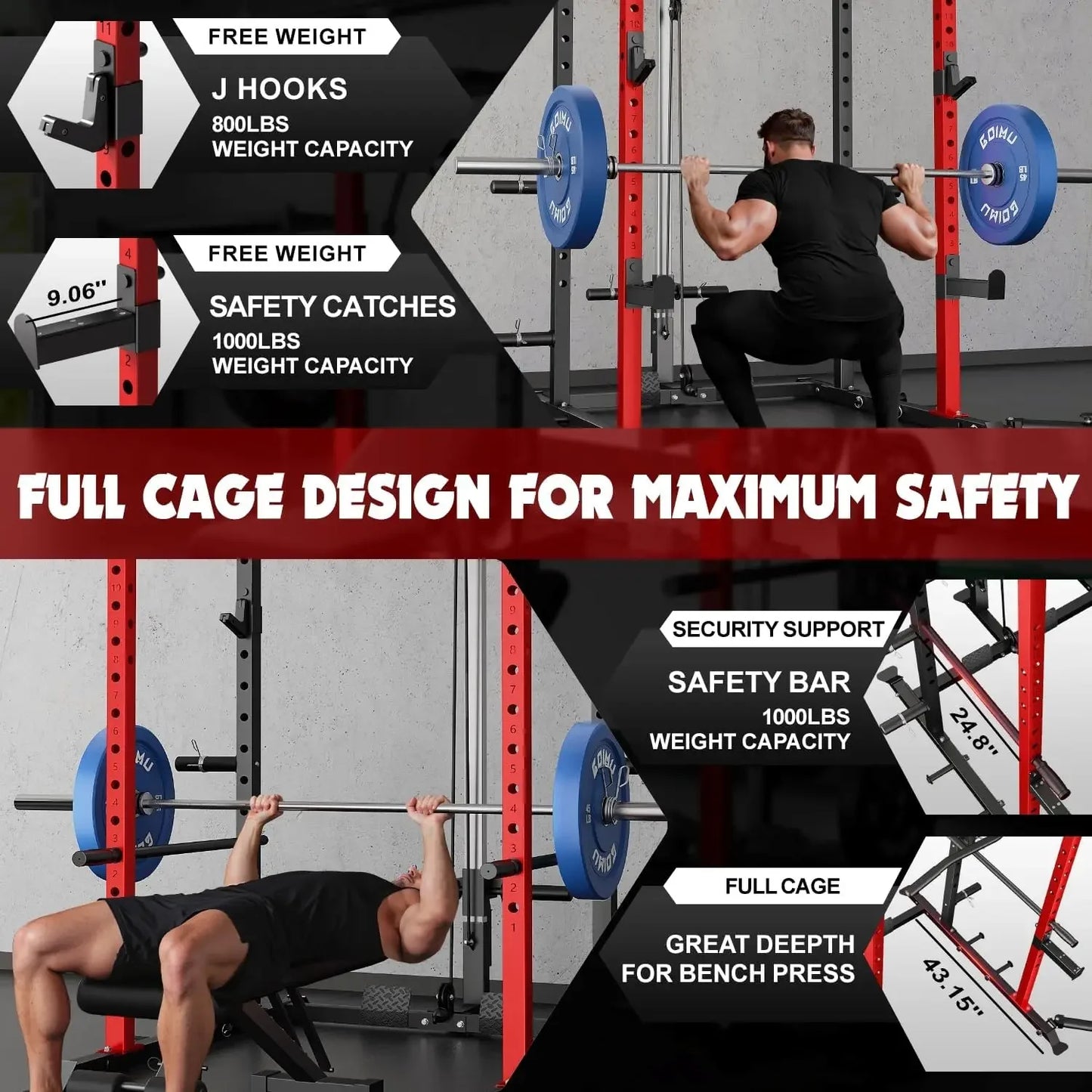 2000LBS Squat Rack with LAT Pulldown, Multi-Function