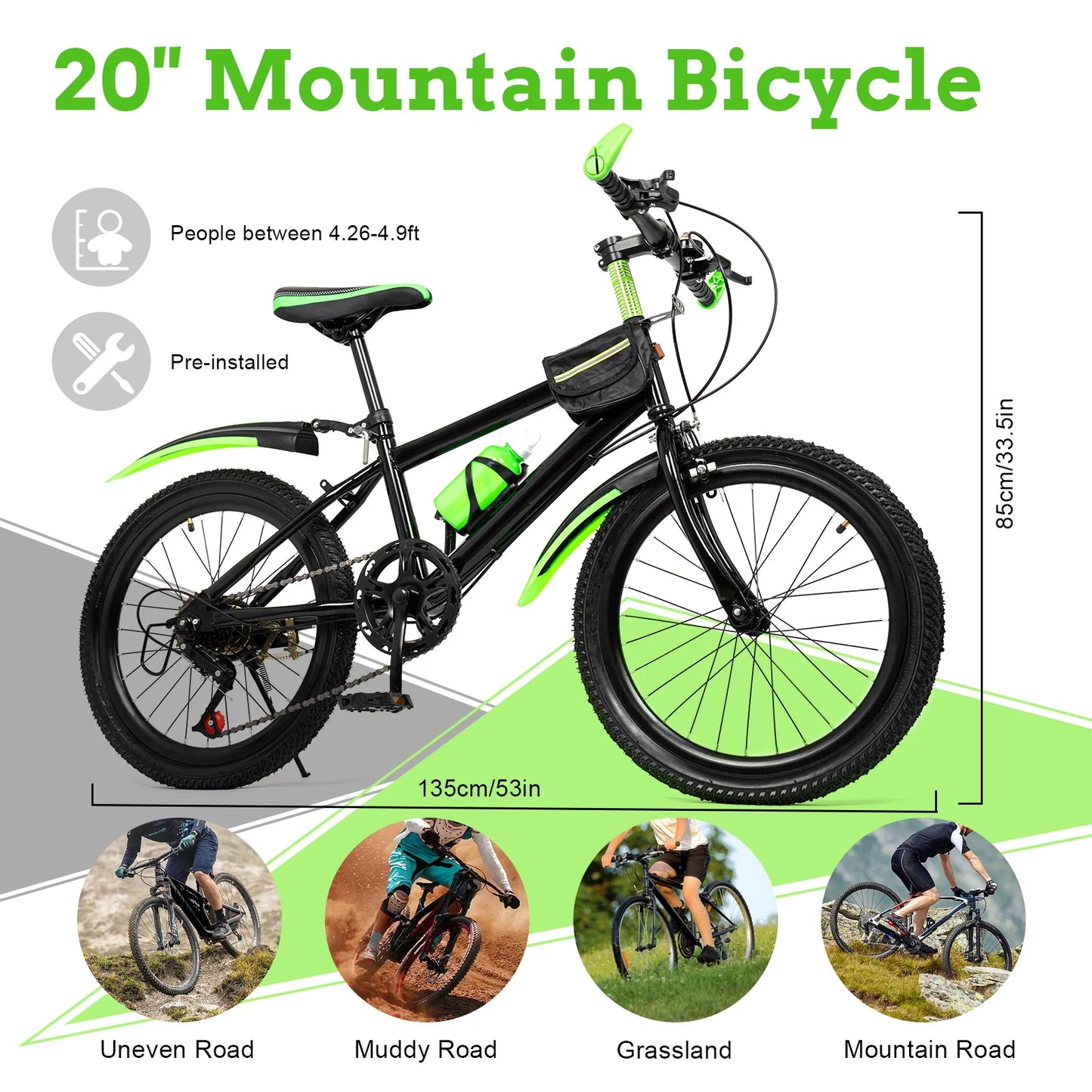 Kids Mountain Bike 7 Speeds Adjustable Height ,Double Disc Brake