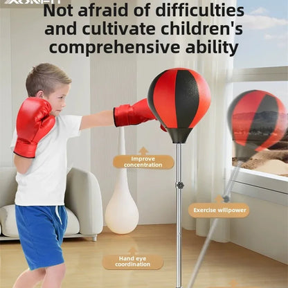 Adjustable children's boxing training set with 360° bounce punch ball