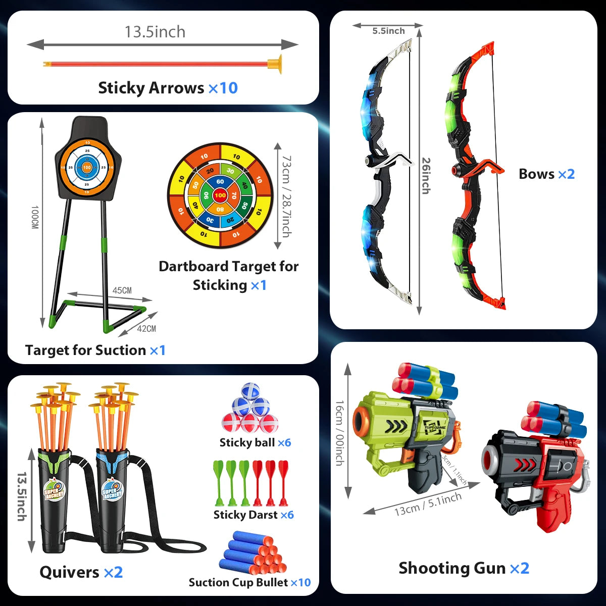 Toy For Kids LED Light Up Archery with Suction Cup Stand