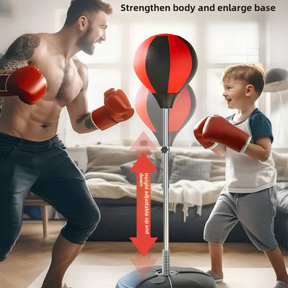 Adjustable children's boxing training set with 360° bounce punch ball