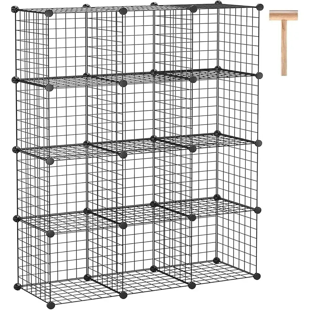 12-Cube Modular Shelving Metal Grid Storage Bins Durable