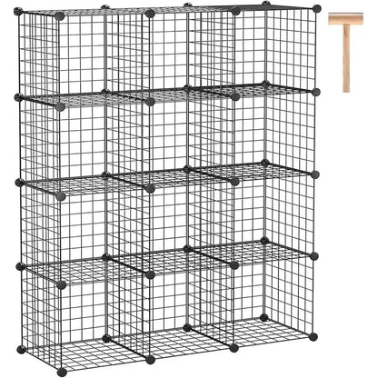 12-Cube Modular Shelving Metal Grid Storage Bins Durable