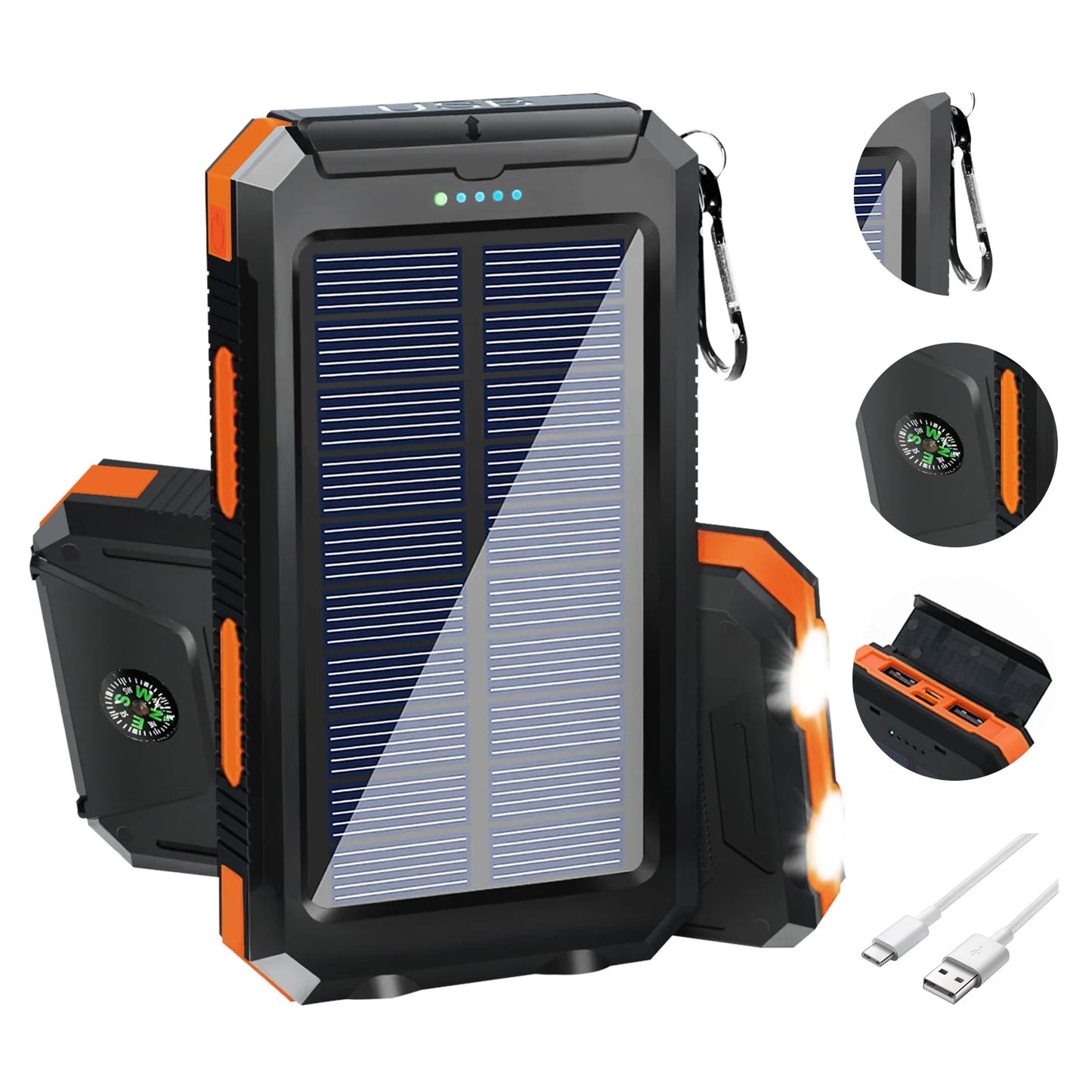 Solar Power Bank Waterproof  2 LED Light Flashlight For Cell IPhone