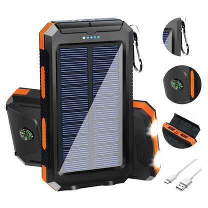 Solar Power Bank Waterproof  2 LED Light Flashlight For Cell IPhone