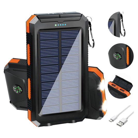 Solar Power Bank Waterproof  2 LED Light Flashlight For Cell IPhone