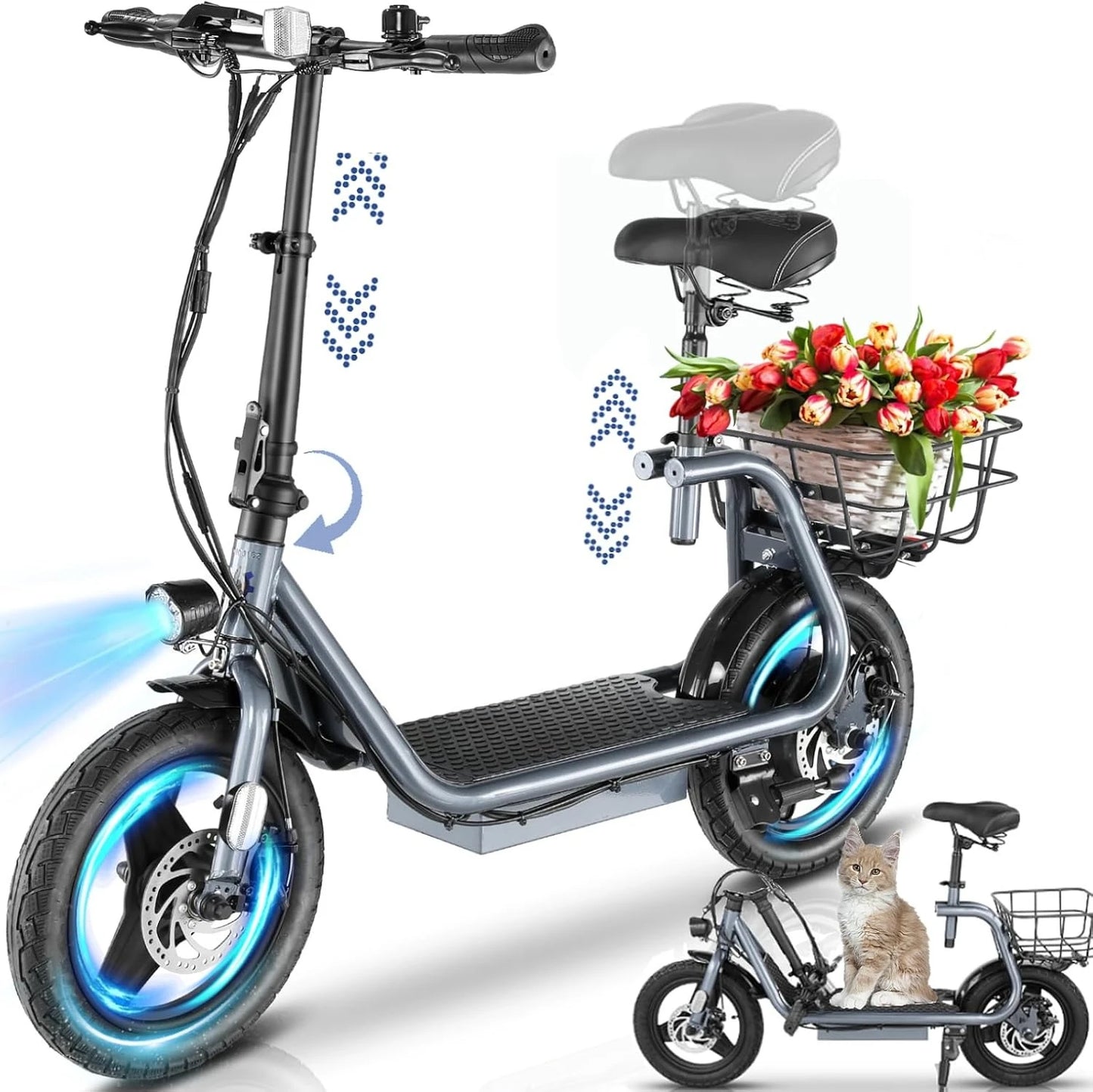 Electric Scooter , 20MPH Top Speed, 15Miles Range, with Seat