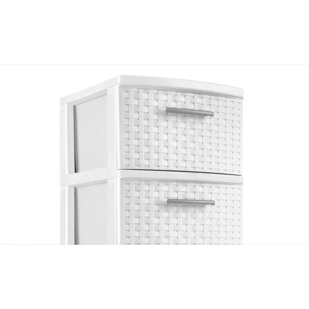 3 Drawer Woven Tower, White